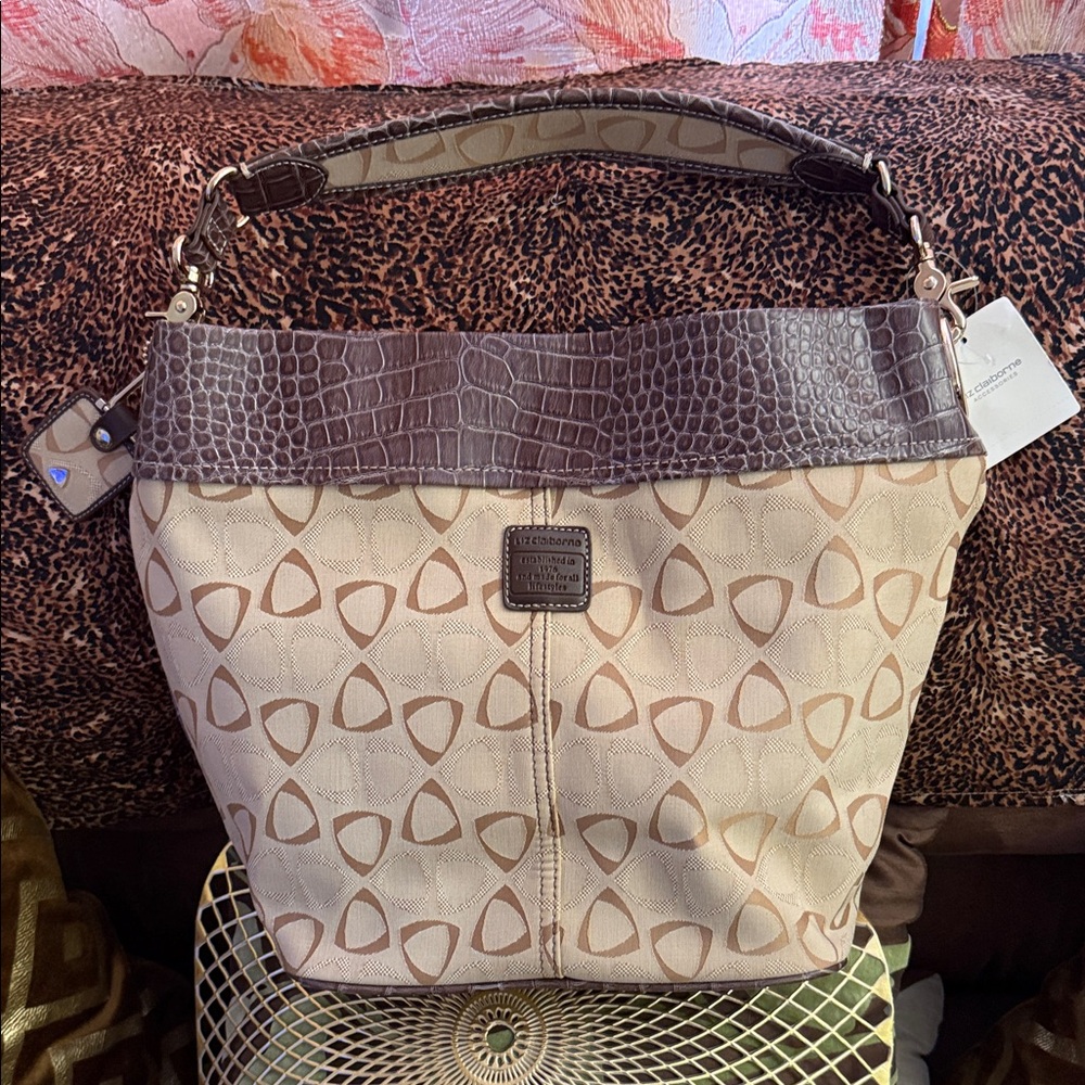 Liz Claiborne Brown and Cream Patterned Shoulder Bag